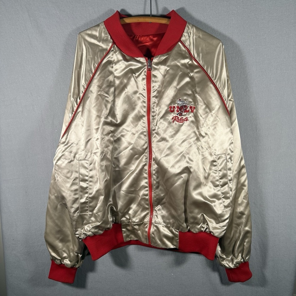 Vintage UNLV Runnin Rebels Reversible Satin Bomber Jacket Red‎ Silver XXL